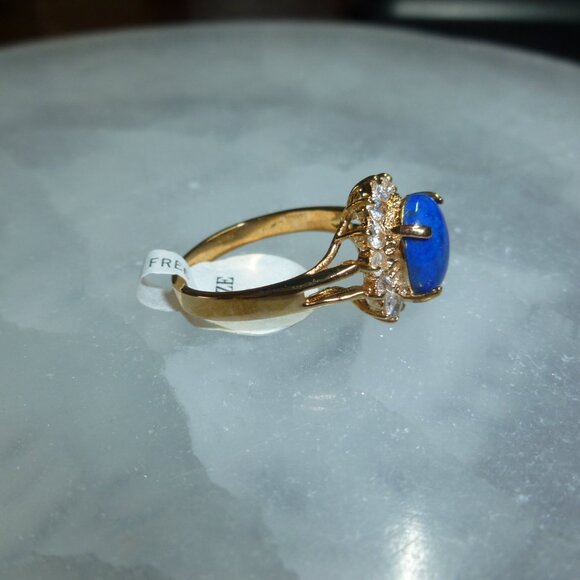 18K EP Gold Lapis Lazuli Cubic Zirconia Ring Size 8 - Picture 5 of 12